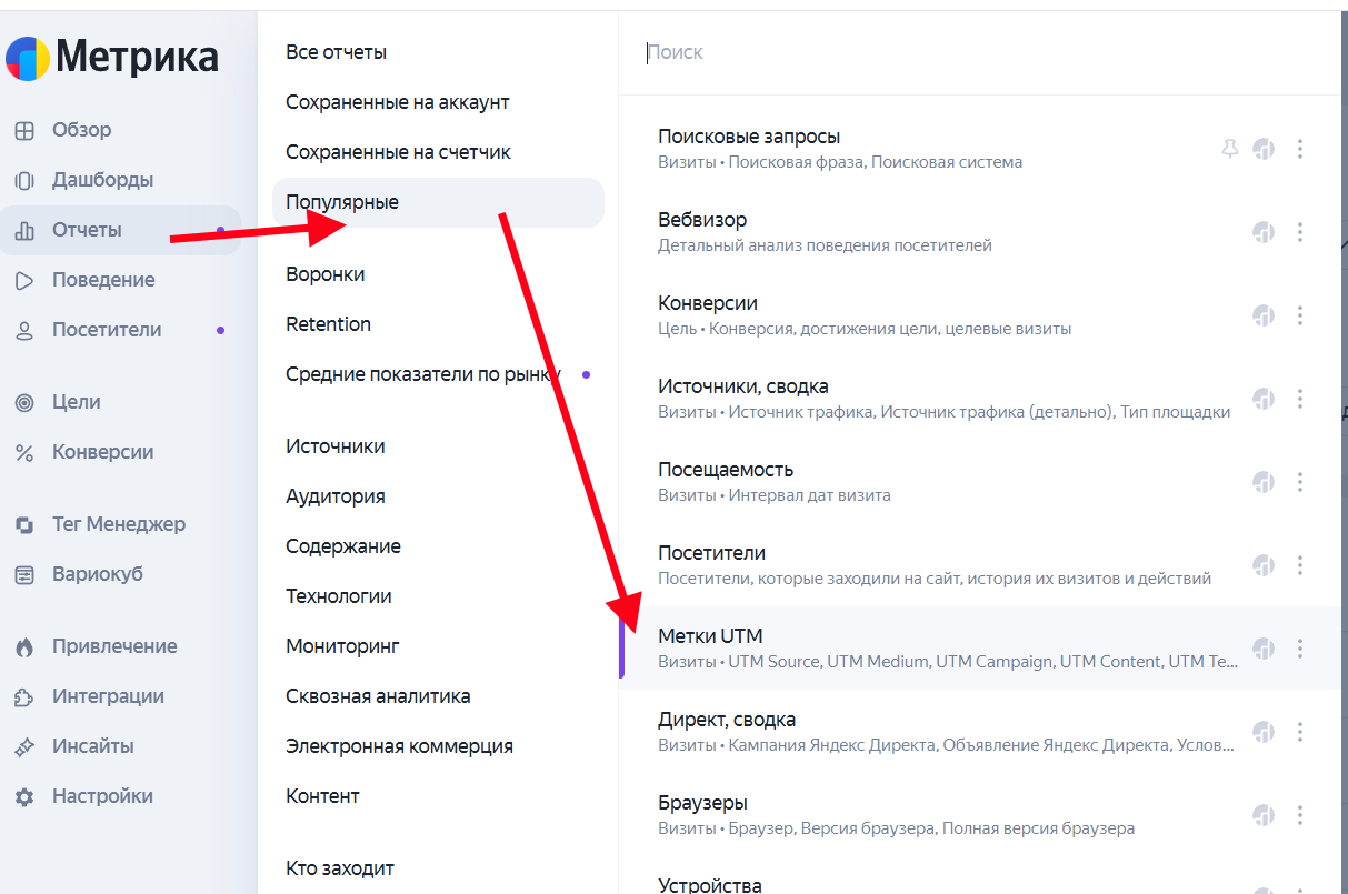 Метки UTM через популярные